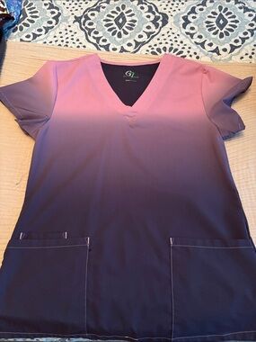 GT Performance Women's Pink to Purple Ombre V-Neck Scrub Top